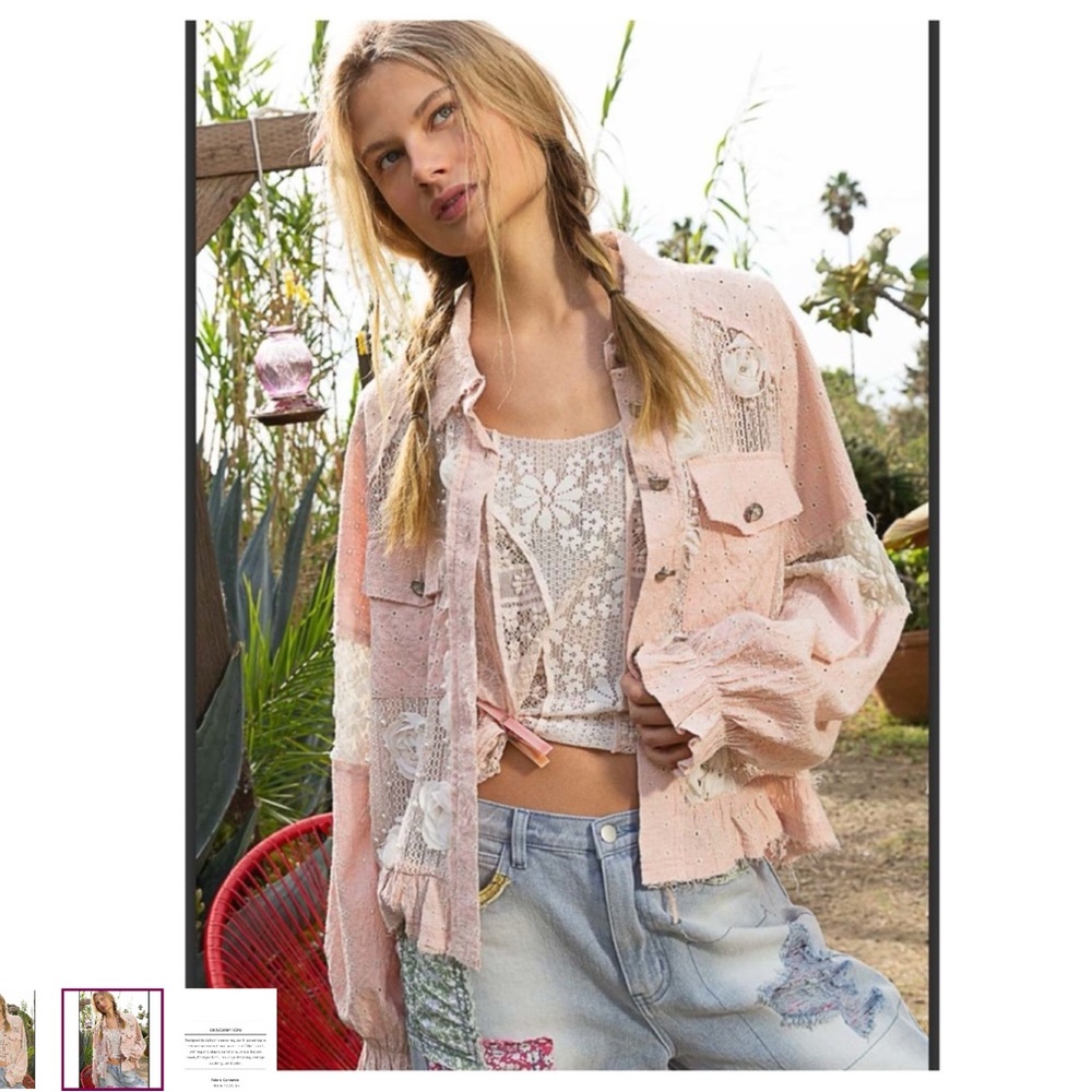 POL Pink Jean Jacket Oversized Casual